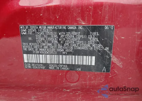 2012 Toyota Rav4 из США, поврежденный, VIN 2T3BF4DV3CW228532